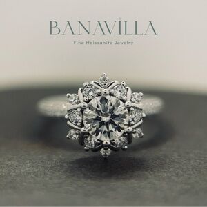 18k Gold Plated S925 Moissanite Diamond Engagement Ring 1.22ctw Poppy Flower